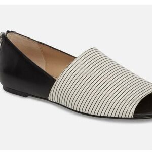 Botkier New York Maxine Peep Toe Flats Leather Black Stripe NWOT Sz 7